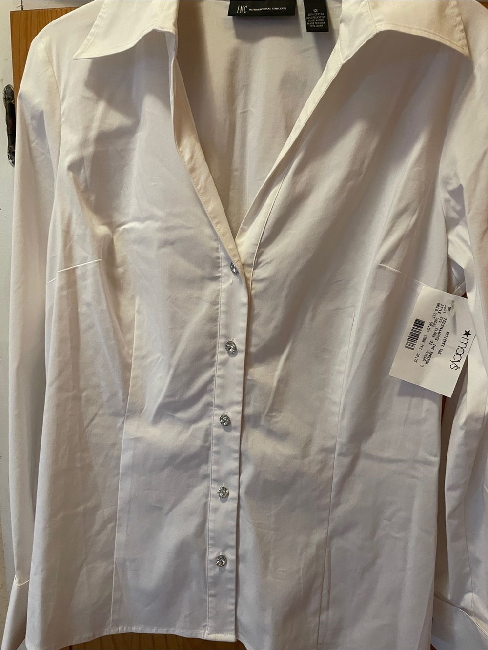 INC International Concepts White Crystal-Button Shirt